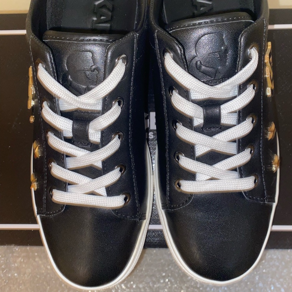 Karl Lagerfeld Black & White Platform Cate Pins Sneakers, Size 7.5 - Picture 7 of 14